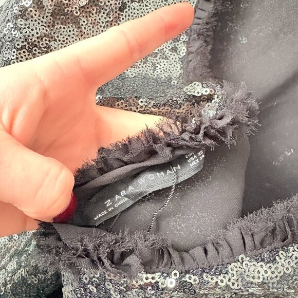 Zara Festive Sequin Mini Dress Low Back Sleeveless Grey Black Size XS - Picture 7 of 8